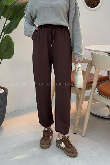 Brown Elastic Trousers High Waist Elastic Waist Regular Cut Bottom Tracksuit