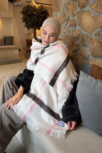 Lamelif Ekose Desen Omuz Şal Taş Şeker Pembe