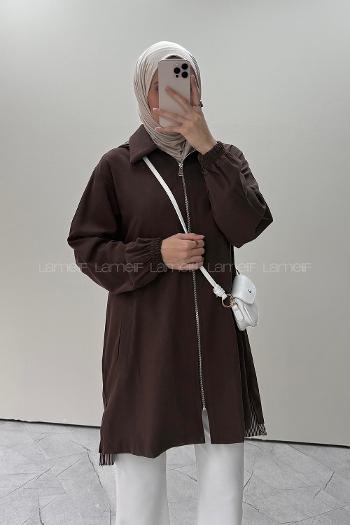 Lamelif Garnili Fleto Cep Fermuarlı Tunik Acı Kahve