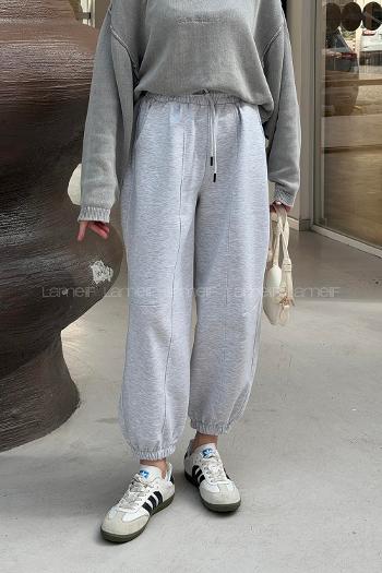 Lamelif Önü Çıma Detaylı Oversize Eşofman Gri