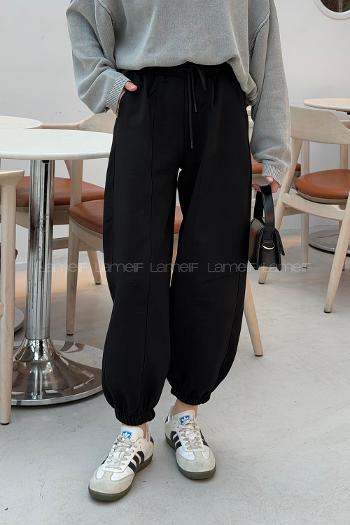 Lamelif Önü Çıma Detaylı Oversize Eşofman Siyah