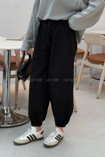 Lamelif Önü Çıma Detaylı Oversize Eşofman Siyah