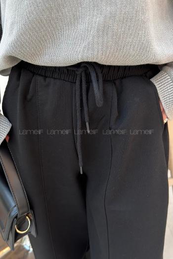 Lamelif Önü Çıma Detaylı Oversize Eşofman Siyah