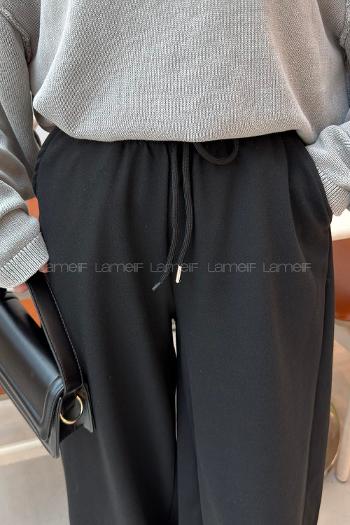Lamelif Paça Büzme Detaylı Oversize Eşofman Siyah