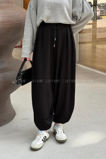 Lamelif Pensli Model Şalvar Eşofman Siyah
