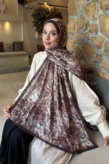 Lamelif Rose Garden Desen Bambu Şal Acı Kahve