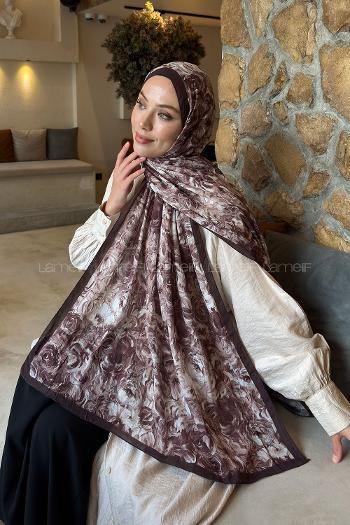 Lamelif Rose Garden Desen Bambu Şal Acı Kahve
