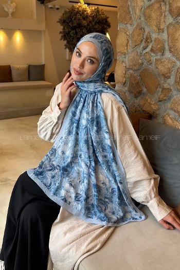 Lamelif Rose Garden Desen Bambu Şal Bebe Mavi