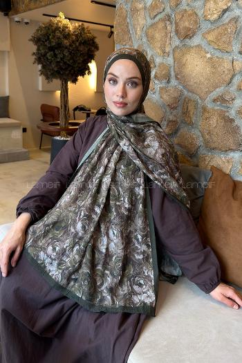 Khaki Cotton Fabric Flowering Shawl