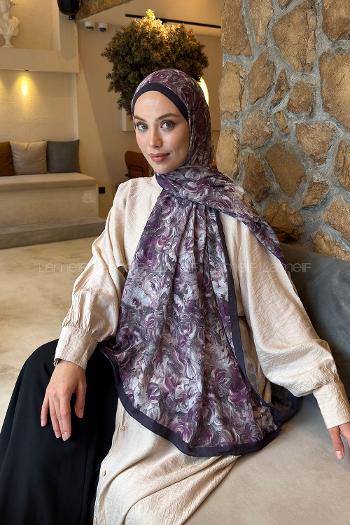 Lamelif Rose Garden Desen Bambu Şal Koyu Mor