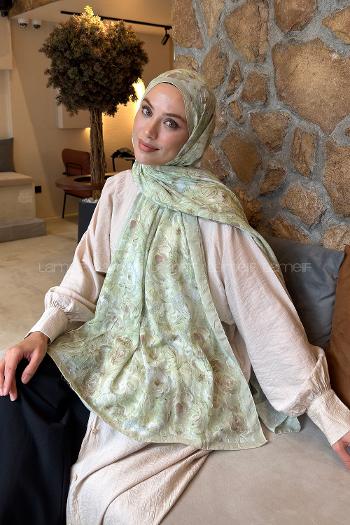 Lamelif Rose Garden Desen Bambu Şal Mint Yeşili