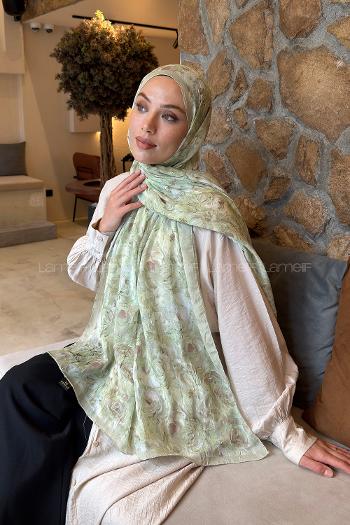 Lamelif Rose Garden Desen Bambu Şal Mint Yeşili
