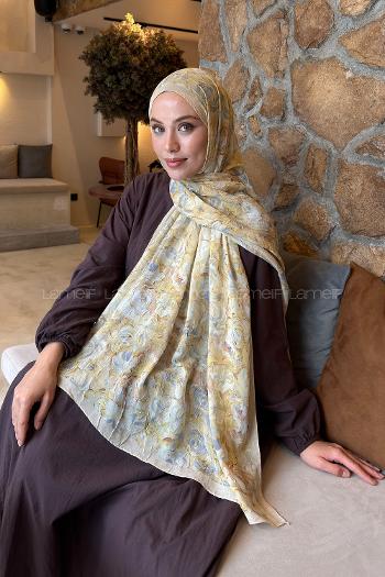 Yellow Cotton Fabric Flowering Shawl