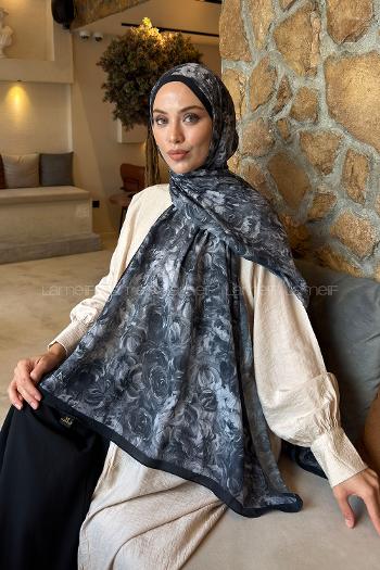 Lamelif Rose Garden Desen Bambu Şal Siyah