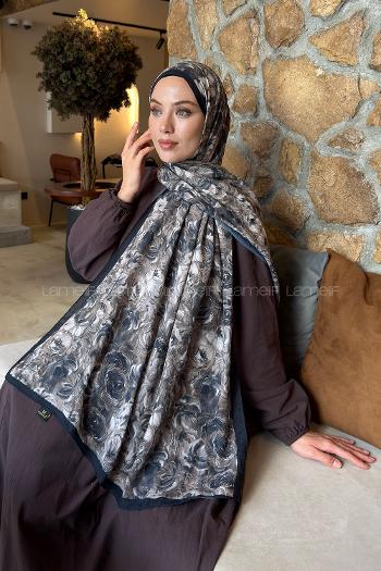 Lamelif Rose Garden Desen Bambu Şal Siyah Vizon
