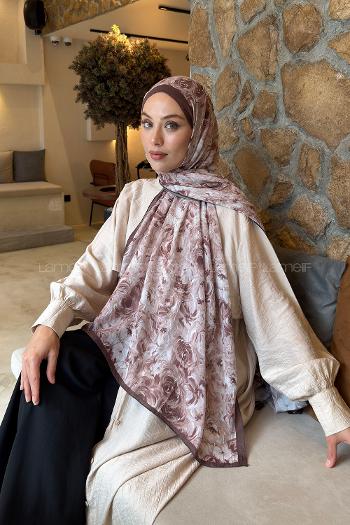 Lamelif Rose Garden Desen Bambu Şal Sütlü Kahve
