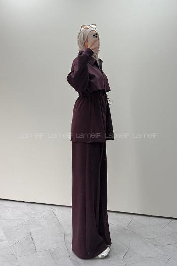 Lamelif Rüzgarlık Detaylı Pantolonlu Oysho Takım Mürdüm