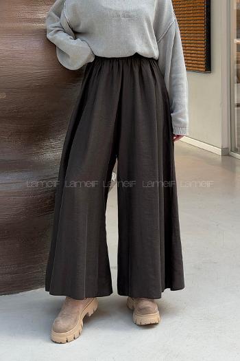 Dark Brown Tensel Elastic Waist Comfortable Pants