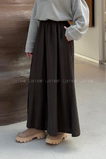 Dark Brown Tensel Elastic Waist Comfortable Pants