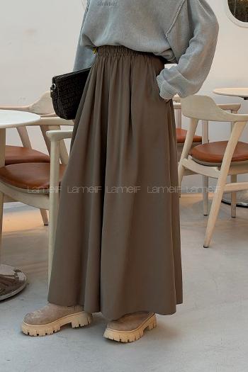 Soft Brown Tensel Elastic Waist Comfortable Pants