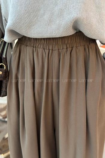 Soft Brown Tensel Elastic Waist Comfortable Pants