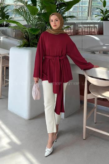 Lamelif Kemer Bağlamalı Tunik Bordo