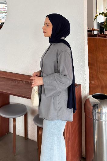 Lamelif Bağlama Detaylı Süet Gömlek Gri