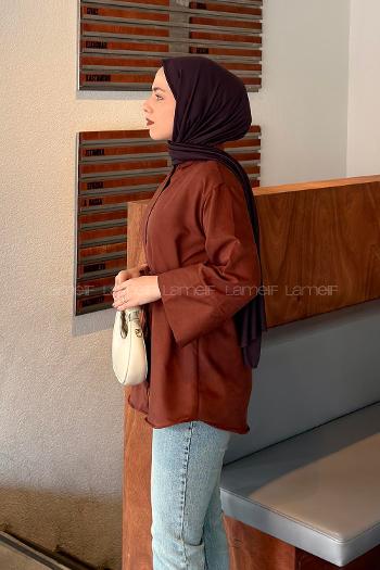 Lamelif Bağlama Detaylı Süet Gömlek Kiremit