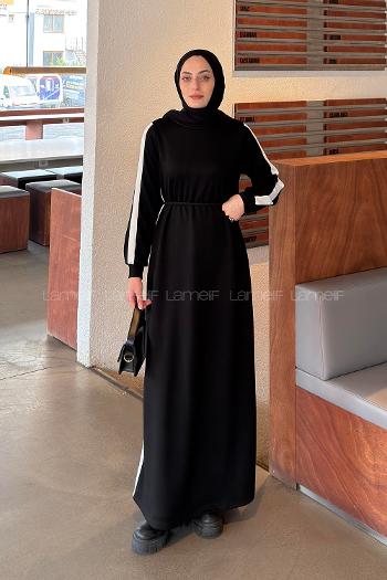 Lamelif Bağlamalı Modal Kumaş Elbise Siyah