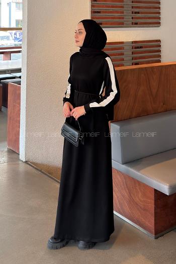 Lamelif Bağlamalı Modal Kumaş Elbise Siyah