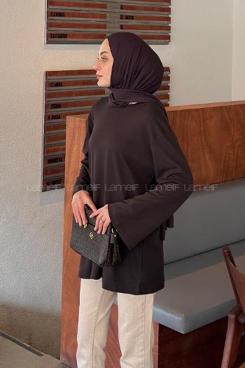 Bitter Brown Crew Neck Long Arm Without Accessories Unprinted Blouse