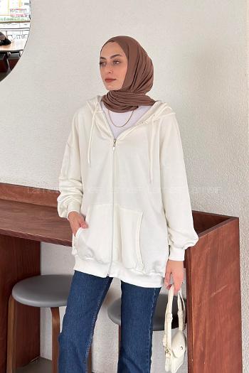 White Hood Neck Long Arm Cardigan