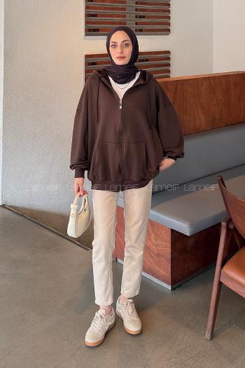 Brown Hood Neck Long Arm Cardigan