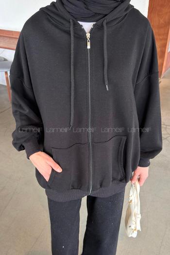 Black Hood Neck Long Arm Cardigan