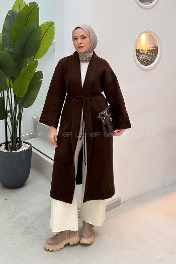 Brown Normal Neck Long Arm Acrylic Polyester Cardigan