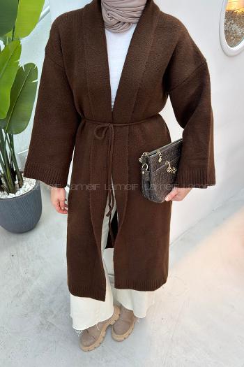 Brown Normal Neck Long Arm Acrylic Polyester Cardigan