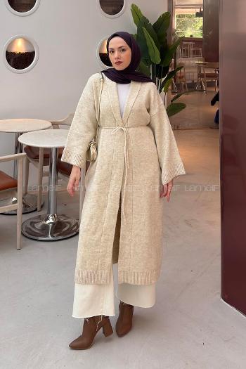 Cream Normal Neck Long Arm Acrylic Polyester Cardigan