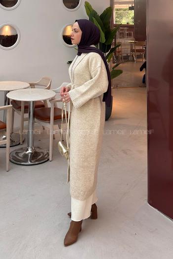 Cream Normal Neck Long Arm Acrylic Polyester Cardigan