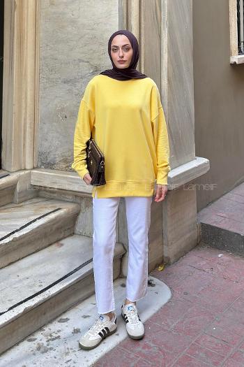 Lamelif Bisiklet Yaka Sweatshırt Sarı