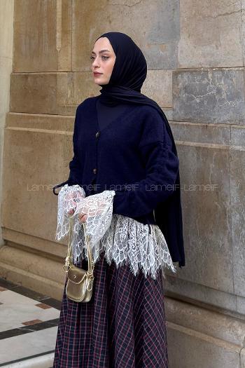 Navy Blue V Neck Long Arm Cardigan