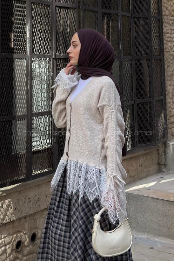 Stone V Neck Long Arm Cardigan