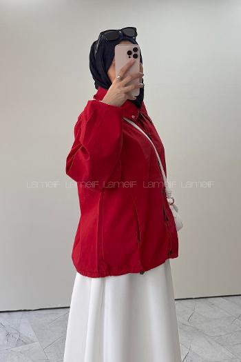 Lamelif Dik Yaka Bomber Ceket Kırmızı