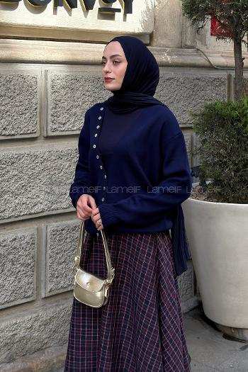 Navy Blue V Neck Long Arm Cardigan