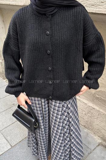 Black Crew Neck Long Arm Knitwear Cardigan