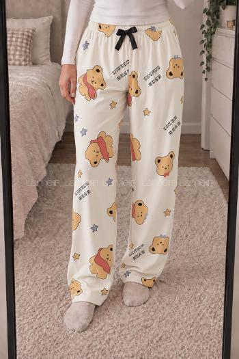 Lamelif Milan Kumaş Ayıcık Desenli Pijama Altı