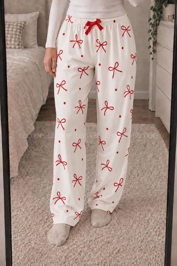 Lamelif Milan Kumaş Kurdela Desenli Pijama Altı