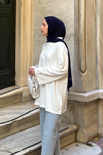 Lamelif Düğmeli Polo Yaka Oysho Kumaş Tunik Ekru