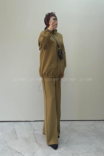 Oil Green Neckband Long Arm Parachute Fabric Regular Trousers Comfortable Suit