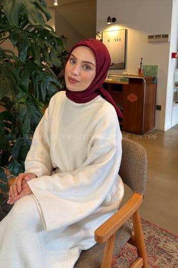 Lamelif GG Desen Ayrobin Floş Jakar Eşarp Bordo