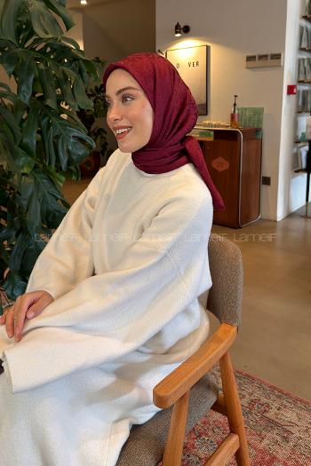 Lamelif GG Desen Ayrobin Floş Jakar Eşarp Bordo